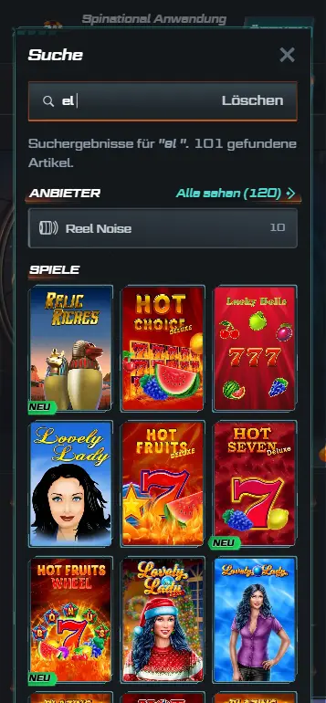 El Torero Suche in der Casino-Lobby auf dem Smartphone