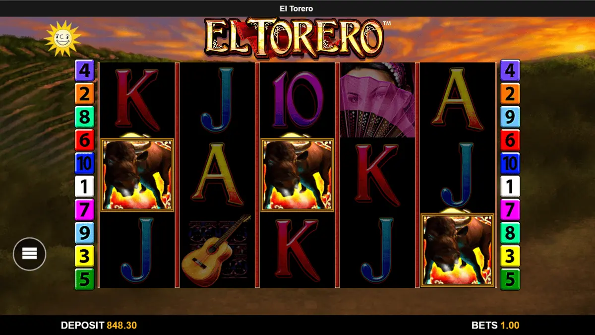 El Torero Bulle Scatter Auslösung – drei Scatter-Symbole auf Walze 1, 3 und 5