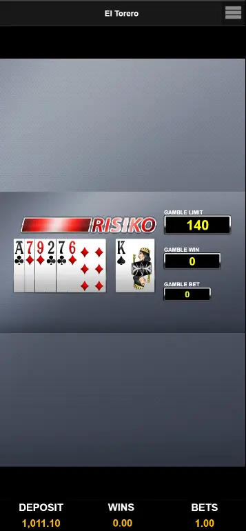 El Torero Risikospiel-Auswahl zwischen Card Gamble und Ladder Gamble